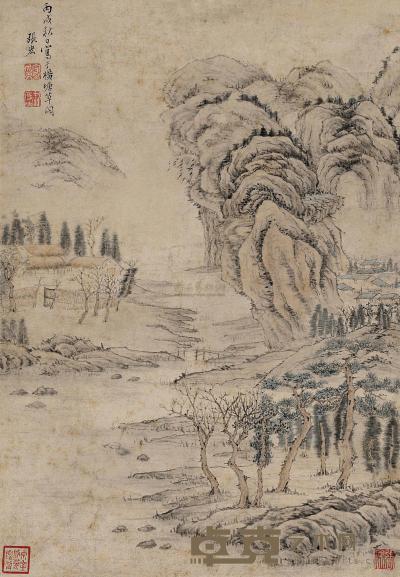 张宏 1646年作 草阁秋意图 镜心 42×39cm