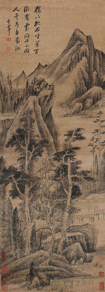 董其昌 水阁图 立轴 109×39cm