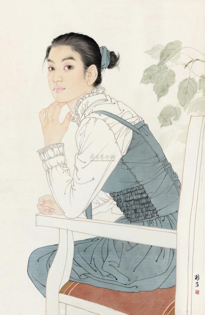 王根生 少女 镜心