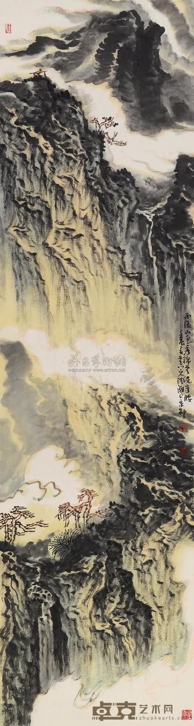 洪潮 2012年作 雨后山色 镜心 180×47cm