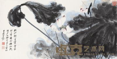 张大千 1967年作 彩荷 立轴 47×92cm