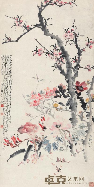 赵少昂 等 1937年作 十分春色图 镜心 132×65cm