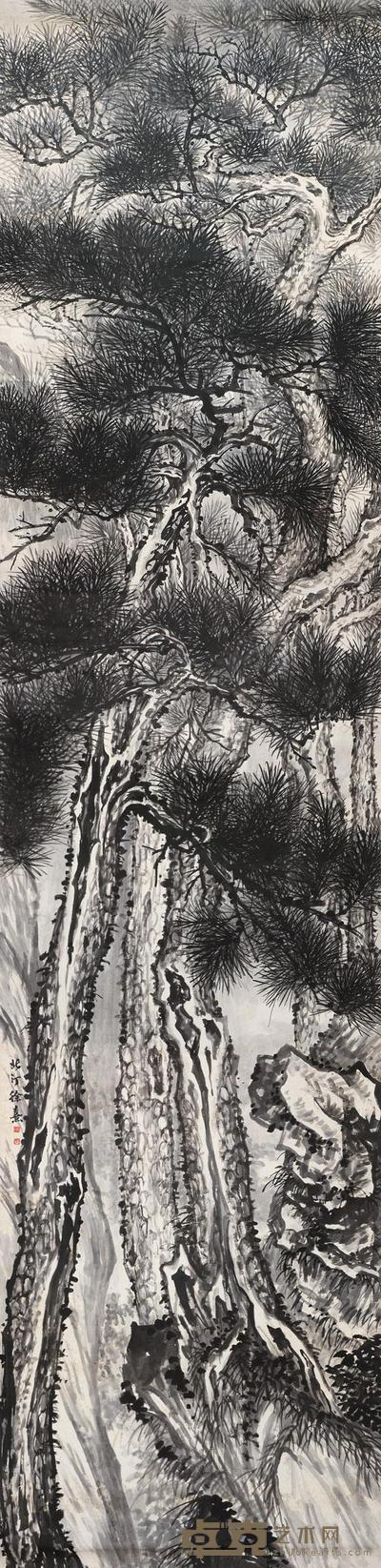 徐北汀 双松图 立轴 436×105cm