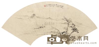 居廉 春帆细雨图 扇面 19×53cm