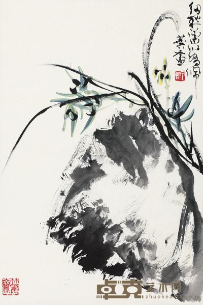 许麟庐 兰石图 立轴 68×45cm