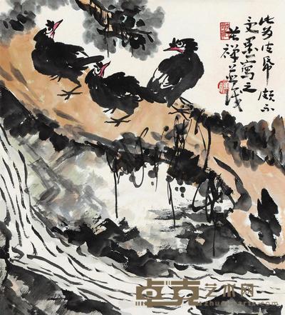 李苦禅 三逸图 立轴 57×51cm