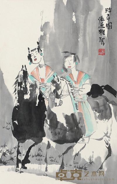 张道兴 踏青图 立轴 69×43cm