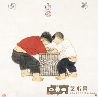 何昌林 有鱼图 带框 68×68cm