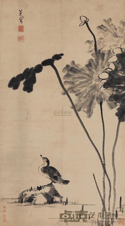 八大山人 荷花水禽 立轴 123×67cm