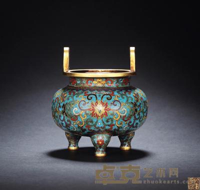 清乾隆 御制掐丝珐琅缠枝莲双耳炉 高12.5cm