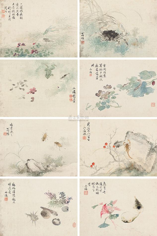 翁小海 草虫册 册页 （八开）