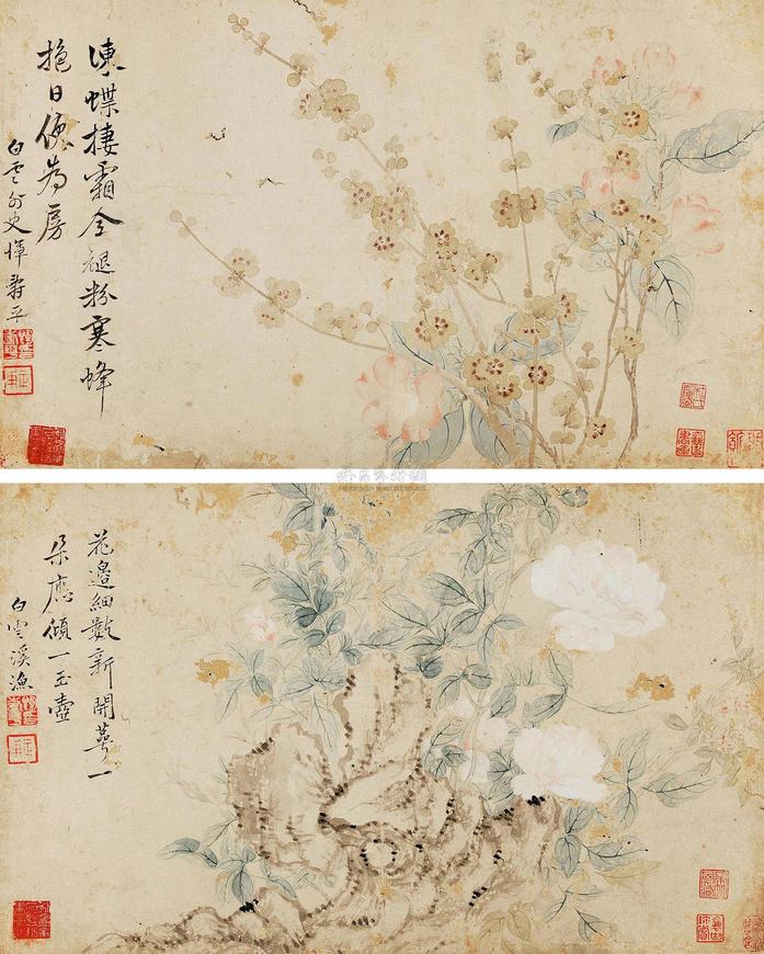 恽寿平 没骨花卉 （二帧） 镜心