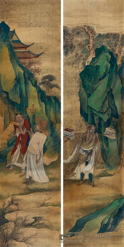 华子宥 罗汉 对屏镜框 103×26cm×2