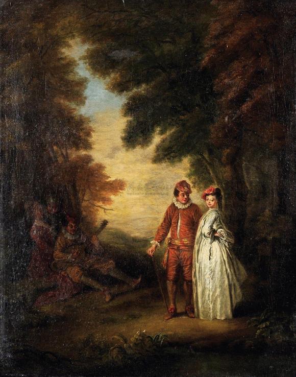 兰克·尼古拉斯 18世纪 森林里行走的贵族