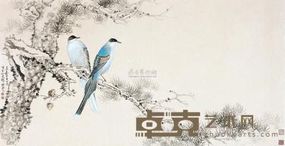 陈滞冬 2009年作 古松双鹊 镜心 72×138cm