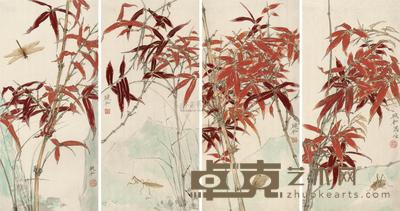 莫晓松 秋竹草虫 镜心 50×24cm×4
