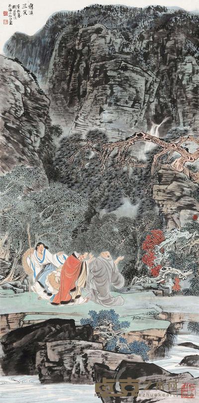 刘旦宅 1989年作 虎溪三笑 立轴 138×67cm