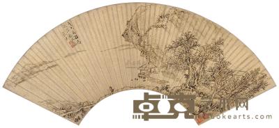 张宏 1638年作 策杖访友 扇面 17×53cm
