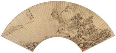 张宏 1638年作 策杖访友 扇面