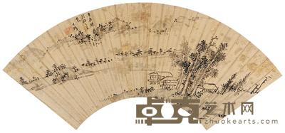 倪元璐 1640年作 茅屋清溪 扇面 16×48cm