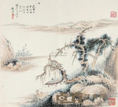 赵祉步 渡江 册页 30×32cm