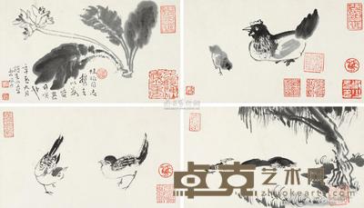 陆俨少 花鸟 (四帧) 册页 17×30cm×4