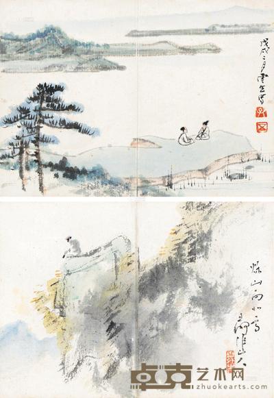 孙云生 寻作山人 论道图·秋山图 镜心 9×12cm×2