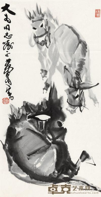 黄胄 三驴图 镜心 68×35cm