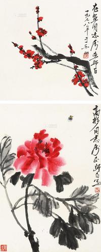 娄师白 花卉 （两帧） 镜心