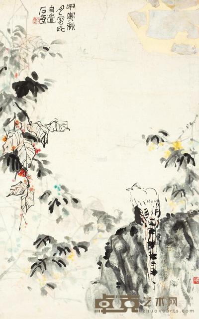 陈子庄 红叶栖禽 镜心 67×42cm