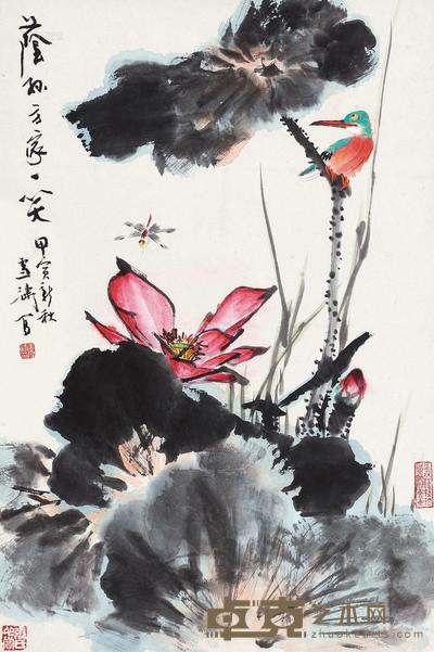 王雪涛 荷花翠鸟 镜心 68×45cm