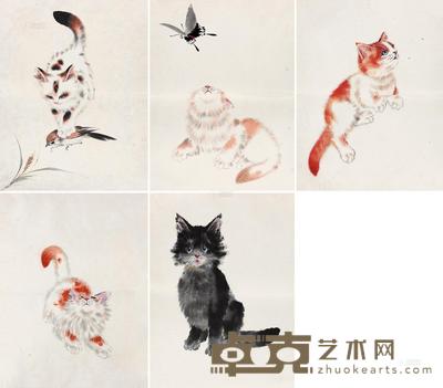 陈莲涛 猫册 册页 （六开选五） 29×22cm×5