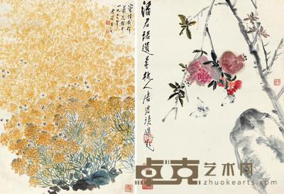 潘君诺 菜花群蜂 石榴双蝶 镜心 68×47cm；45×34cm