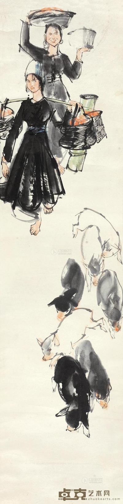 史国良 放牧图 立轴 136×34cm