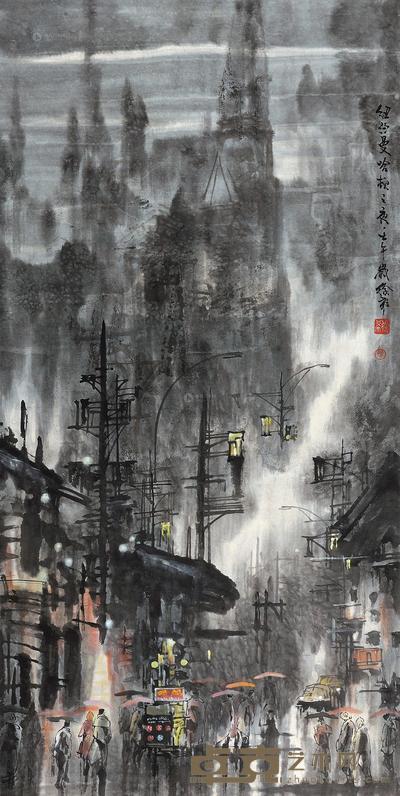 徐希 2002年作 纽约曼哈顿之夜 镜心 136×68cm