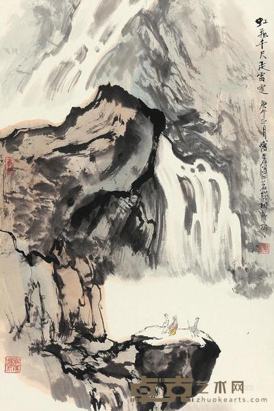 傅二石 1990年作 虹飞千尺走雷霆 立轴 68×45cm