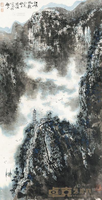 刘宝纯 江峡帆影图 立轴 97×50cm