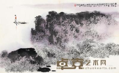 郑百重 湖山泛舟图 镜框 51×84cm