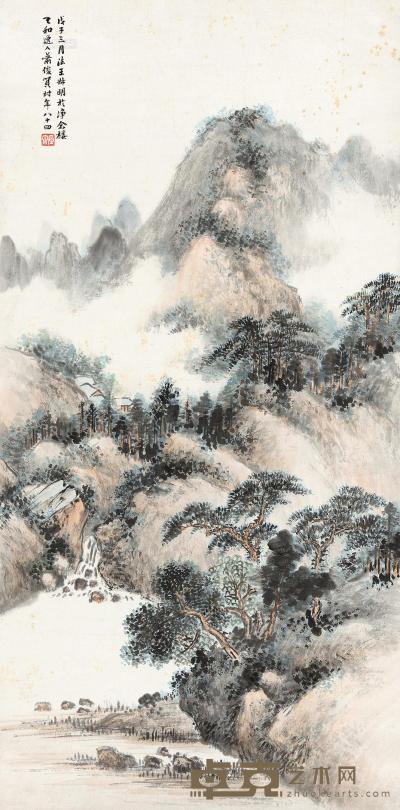萧俊贤 春山烟雨图 立轴 65×32cm