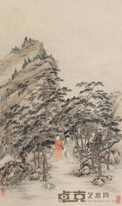 陈宗鲁 朱素娥 松林觅句 立轴 64×38cm