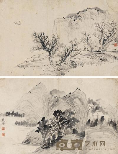 戴熙 山水 （二帧） 镜心 27×41cm×2