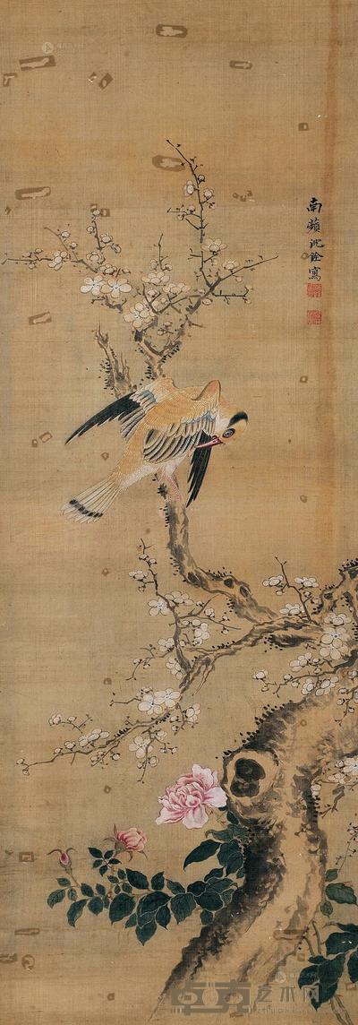 沈铨 花鸟 镜框 52×32cm