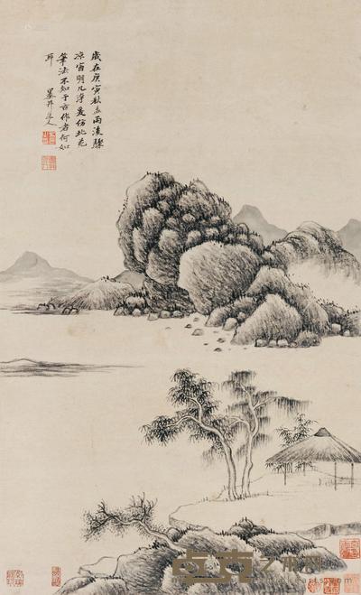 吴历 仿北苑山水 立轴 75×46cm