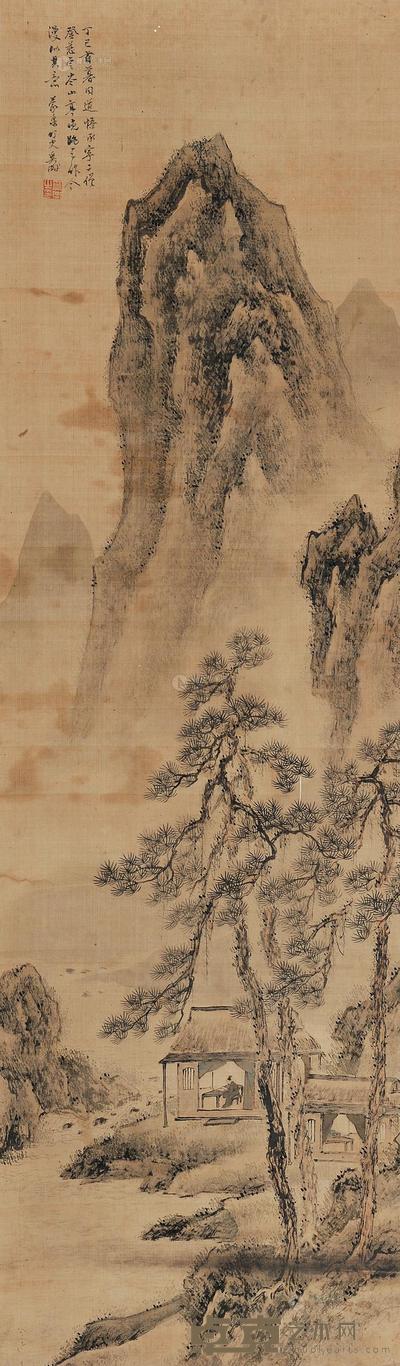 奚冈 松山读书图 立轴 121×35cm