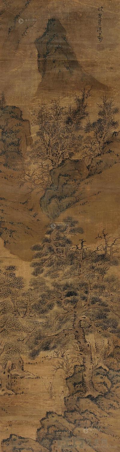 蓝瑛 秋山访友图 立轴 196×52cm