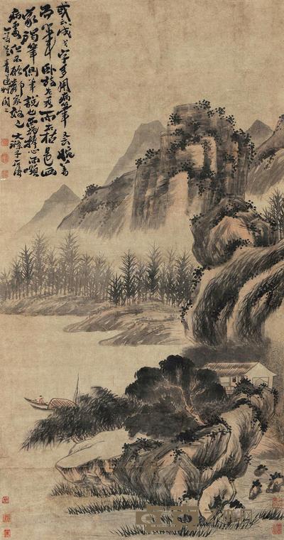 石涛 秋溪垂纶 镜框 156×81cm