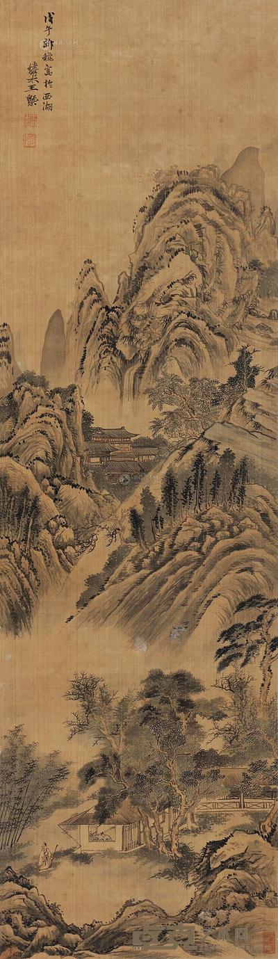 王槩 深山古寺 立轴 128×37cm