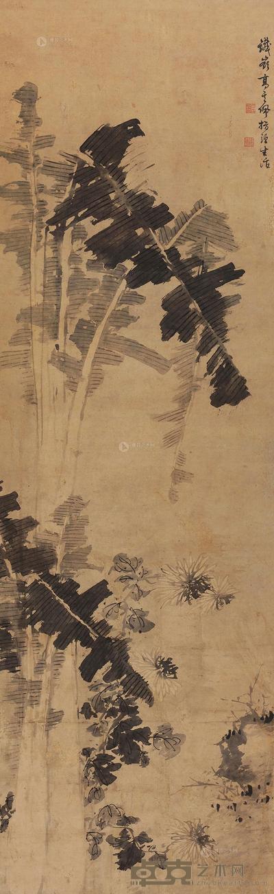 高其佩 蕉菊图 立轴 115×35cm