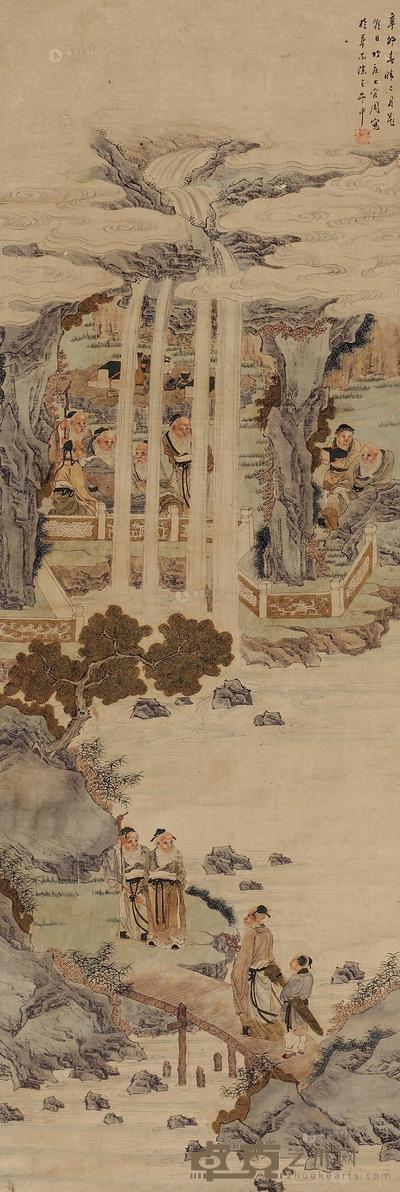 上官周 群仙祝寿 立轴 118×39cm