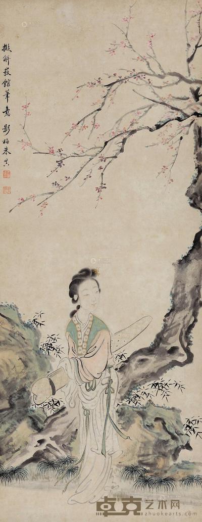 朱景梅 抚琴图 立轴 82×32cm